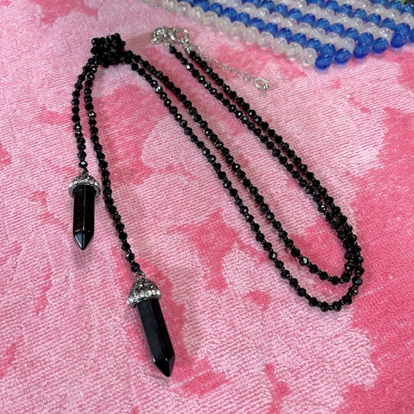 Charming Charlie Jewelry - Charming Charlie Signed Black Glass and Plastic Beaded Costume Jewelry Necklace